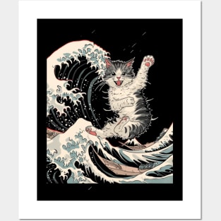 Cat Riding Shark Underwater Expedition Posters and Art